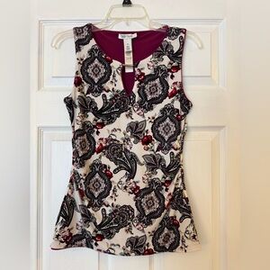 White House/Black Market Maroon Reversible Solid/Paisley Blouse Tank Top Size XS
